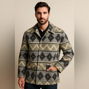 Men’s vintage wool blend southwestern overcoat size large aztec Yellowstone